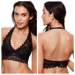 VS Pink Black Lace Halter Bralette